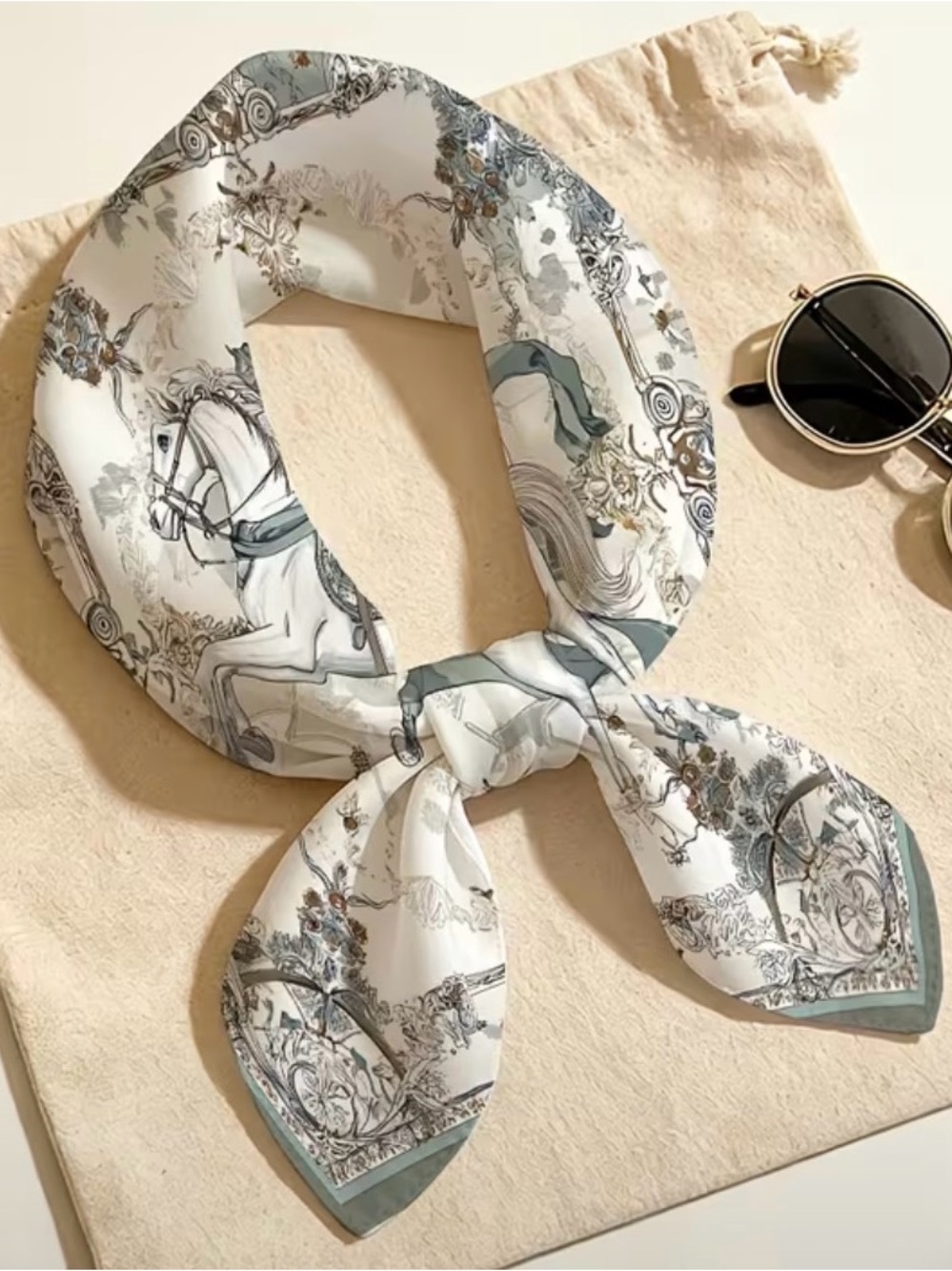 Galloping Horse Print Square Scarf 19”